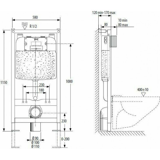 Καζανάκι Εντοιχιζόμενο Ideal Standard 2 λειτουργιών Deco C6612AA Για Κρεμαστές Λεκάνες Ένθετο ή Επίτοιχο σε γυψοσανίδα